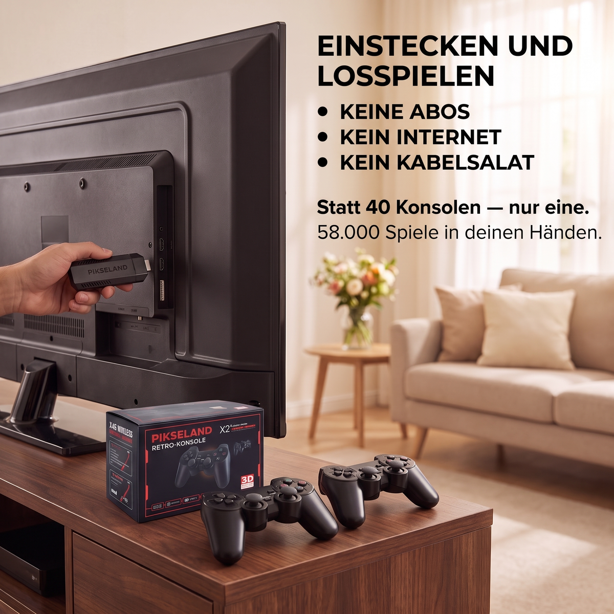 PIKSELAND™ - Konsola Retro Plug & Play + 2 Pady